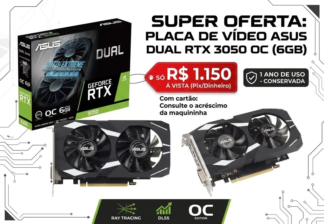 Placa de Vídeo Asus Dual NVIDIA GeForce RTX 3050