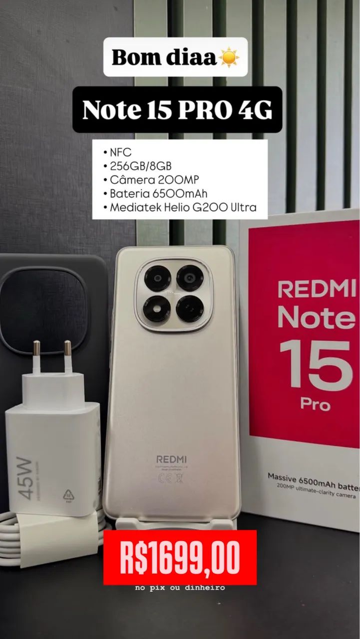 CELULAR REDMI NOTE 15 PRO 4G NFC 256GB +8GB RAM ENTREGA RÁPIDA GRÁTIS