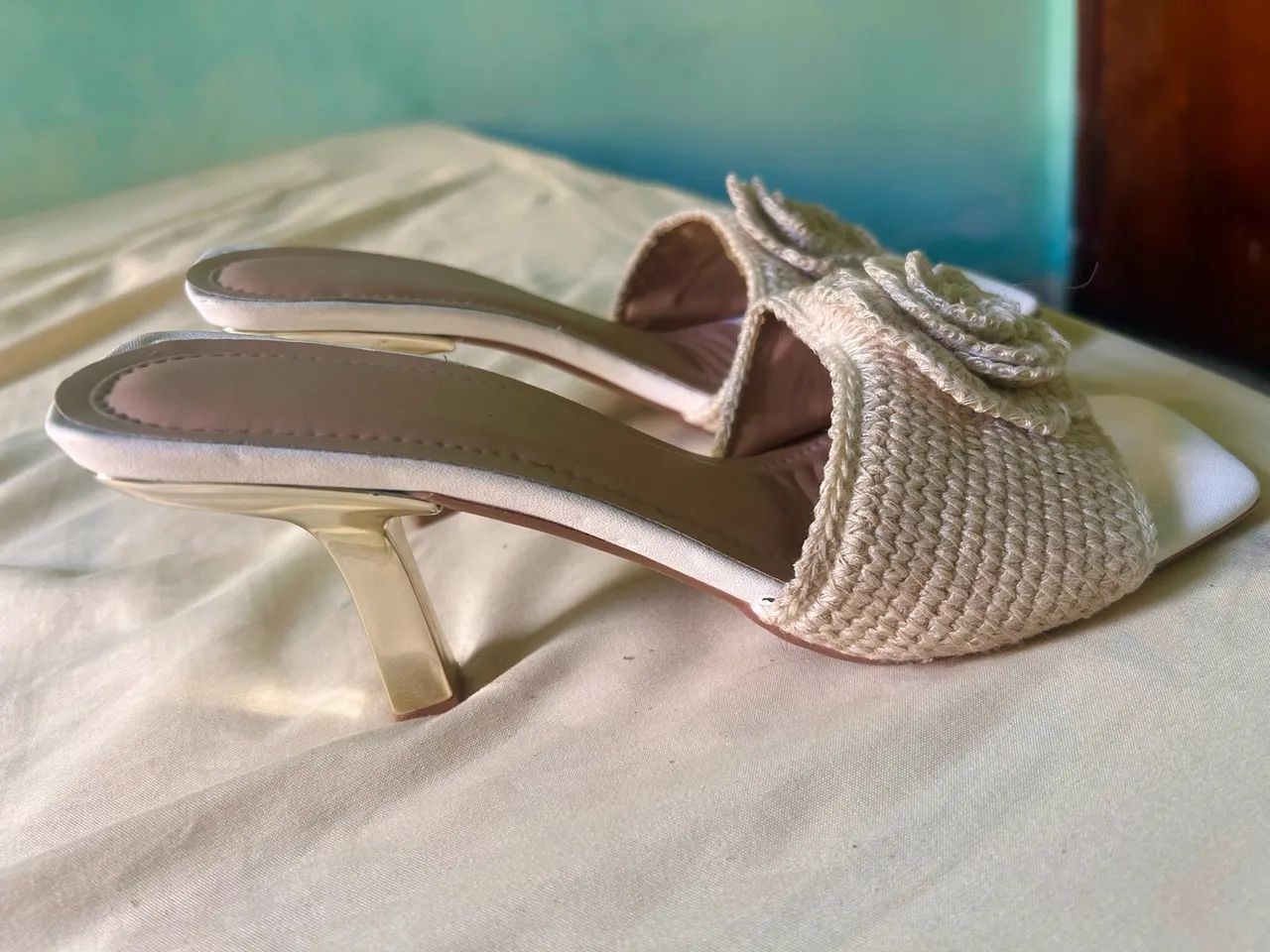 Salto feminino crochê de flor  - Foto 3
