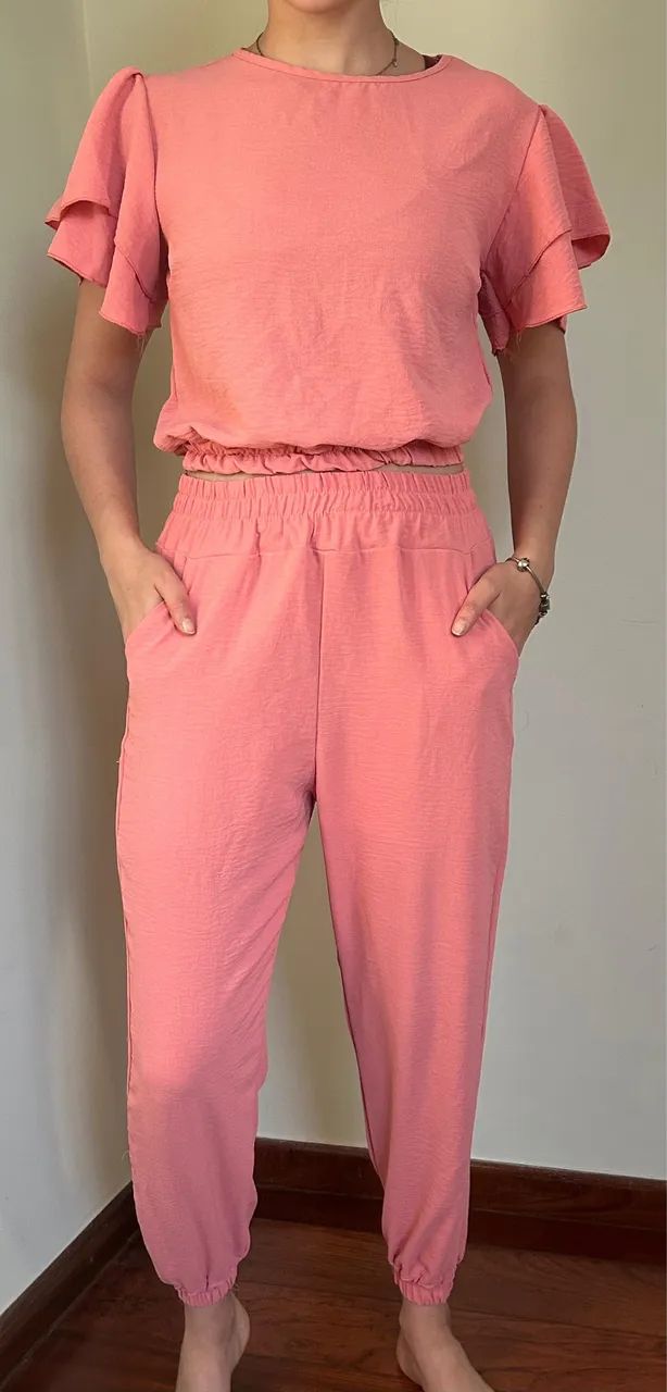 Conjunto calça e blusa salmão 