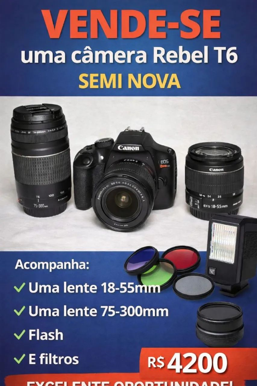 Câmera T6 pro + 2 lentes
