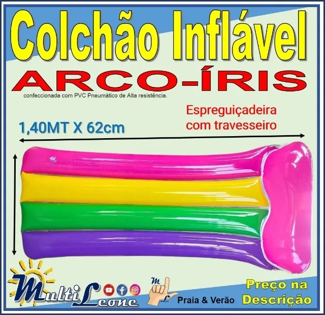 Colchão Inflável Arco Íris, Espreguiçadeira, 140cm x 62cm