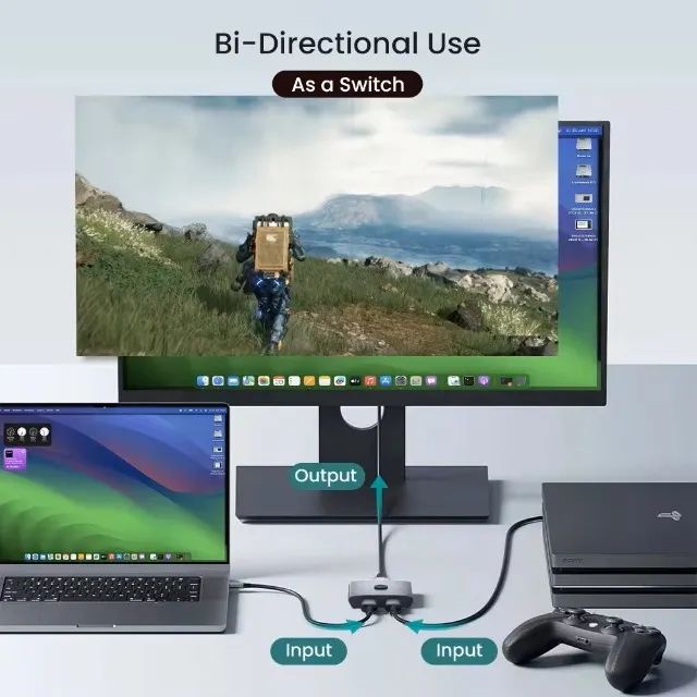 Divisor bi-direcional HDMI 2.1 Switch Splitter, 2 em 1 saída, Ultra HD, 4K @ 120Hz, 8K @ 6 - Foto 6