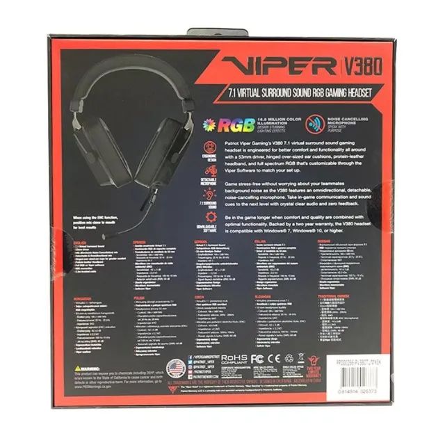 Headset Gamer Patriot Viper V380 RGB, Conexão USB, 7.1 Virtual Surround, Driver 53mm, Pret - Foto 5