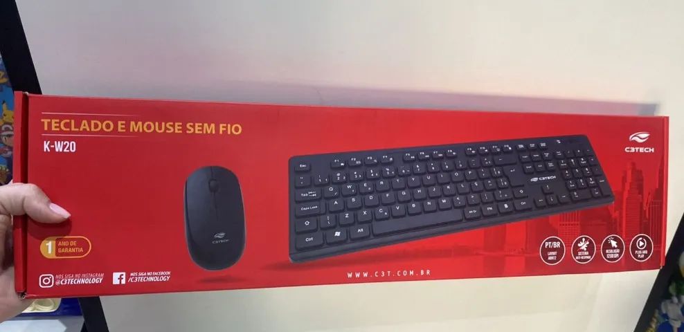 Kit Teclado e Mouse C3Tech K-W20BK, Wireless 2.4 GHz, ABNT2 1000DPI - Loja Coimbra Entrega
