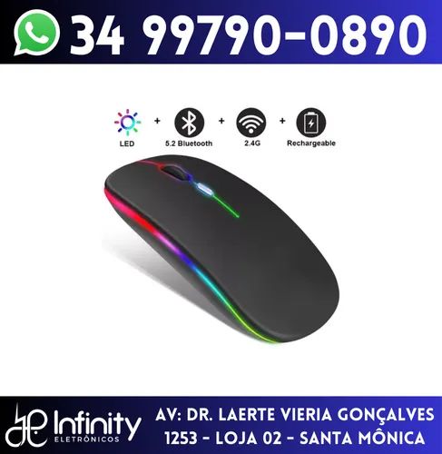 Mouse Sem Fio Bluetooth USB Bateria Recarregável