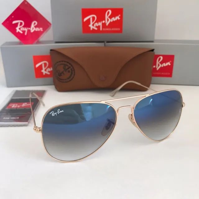 Óculos Ray ban Aviador Azul degrade lentes de cristal - Foto 6