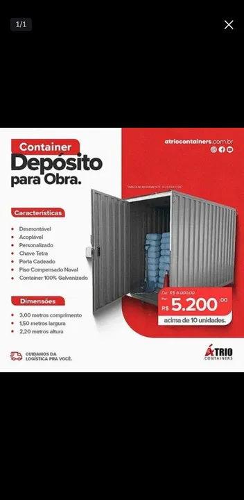 Container Almoxarifado/Depósito Obra de 3 metros