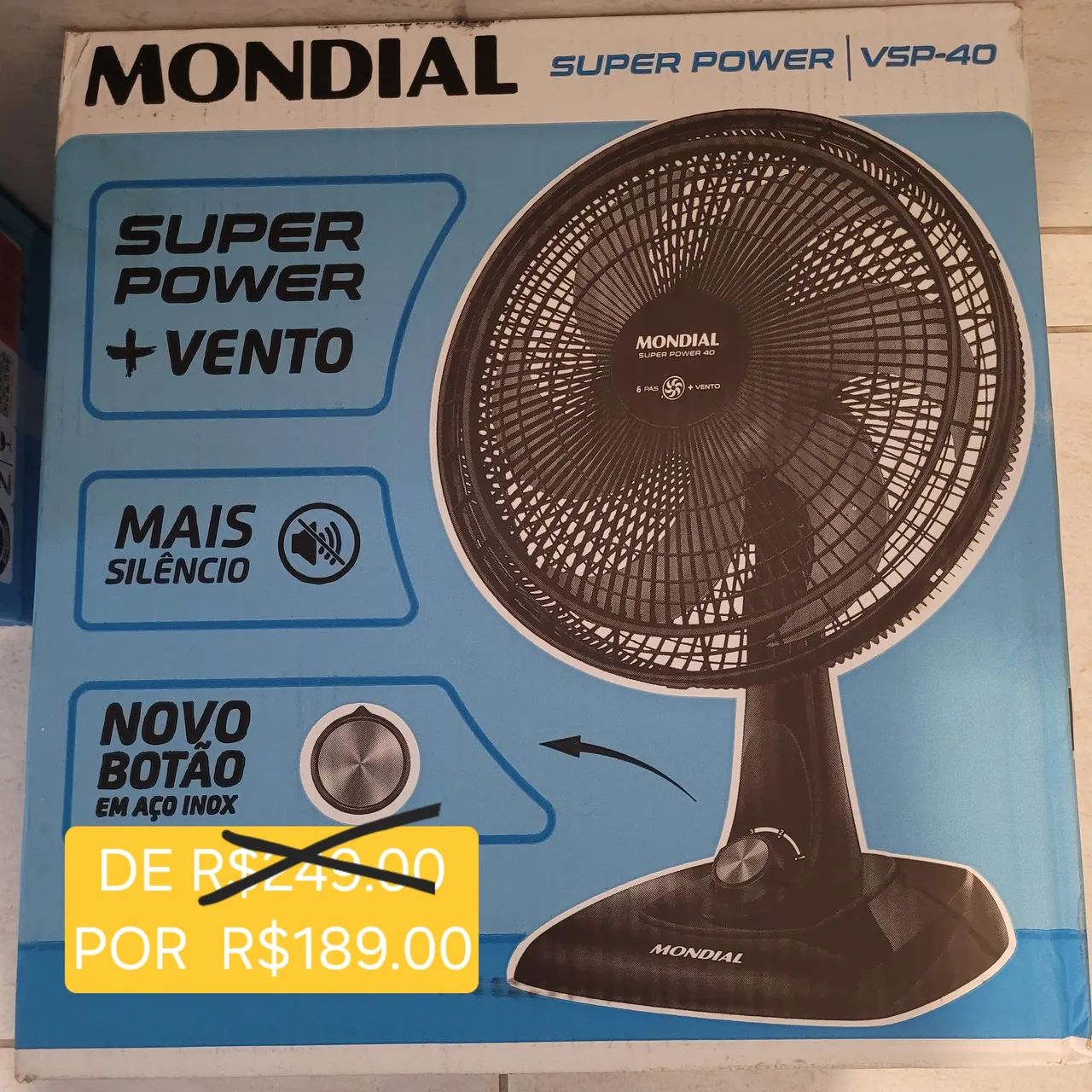 VENTILADOR GRANDE 40CM MONDIAL TURBO-R$189.00 AVISTA.  - Foto 2