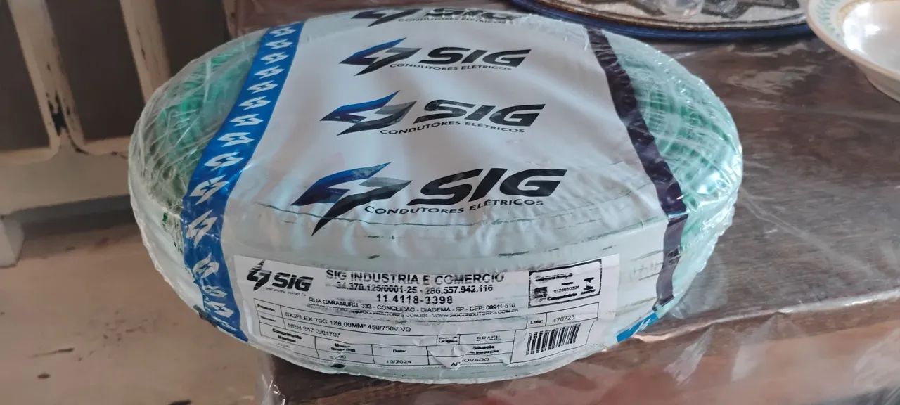 Fio Elétrico 70G 1x6,00mm 450/750V - SIGFLEX