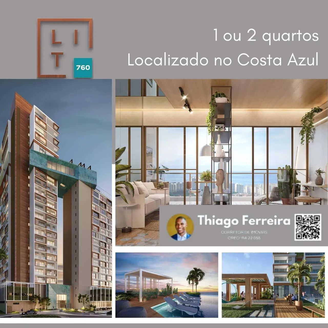 Lit 760, 1 E 2 Quartos, De 25M² A 70M², 1 E 2 Vagas De Garagem No Costa Azul. 1HT2KHF - Foto 2