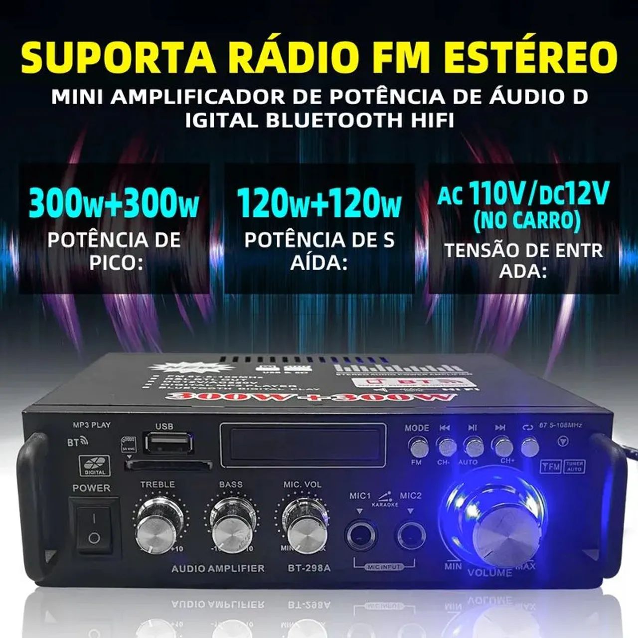 Amplificador Bluetooth 600w bass usb  - Foto 5
