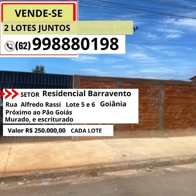 VENDE-SE DOIS LOTES 600 M² - Residencial Barravento - Goiânia