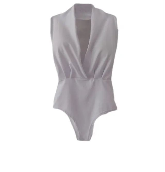 Blusa Transpassada Básica Feminina Body Branco Aberto Nas Costas Com Bojo SEMINOVO