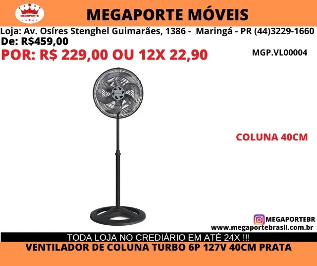 Ventilador de Coluna Turbo 40cm 6P Ventisol