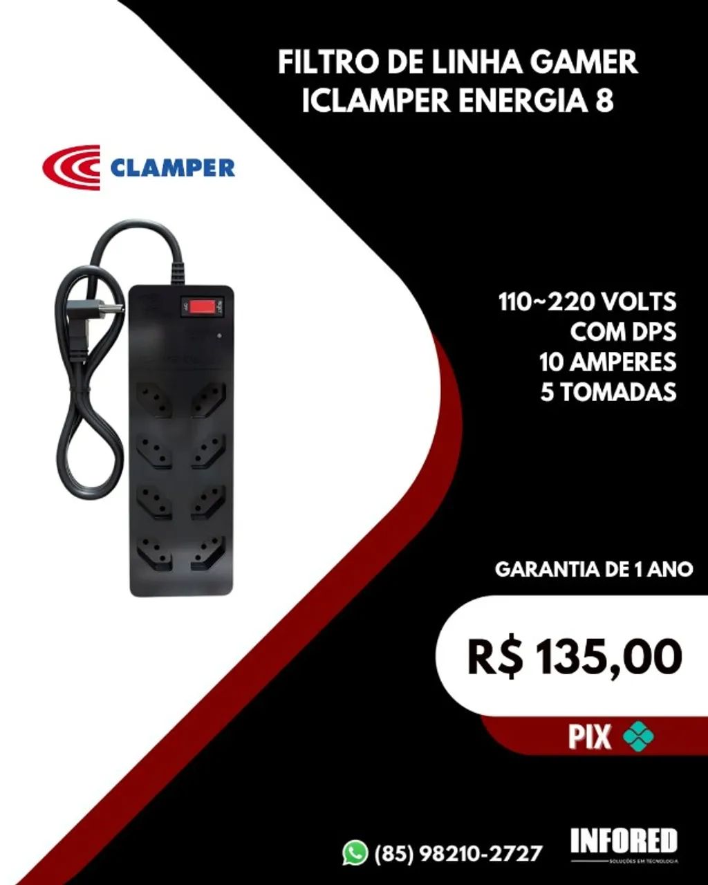 Filtro de Linha Gamer iClamper Energia 8