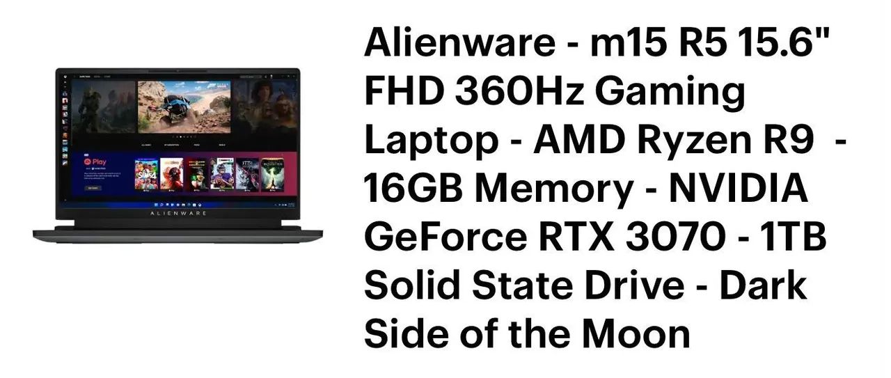 Alienware m15 R5 15.6'' FHD 360Hz Gamer
