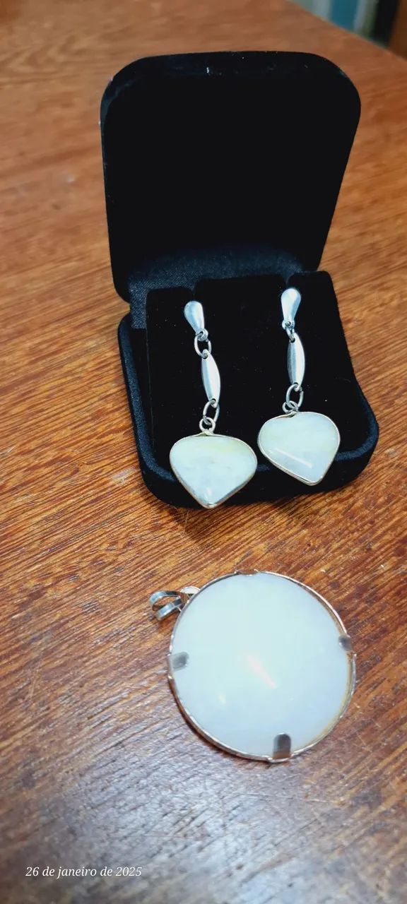 Pingente + brincos quartzo branco natural - Foto 4