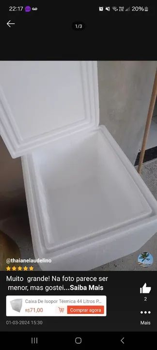 Caixa de isopor 45 litros 