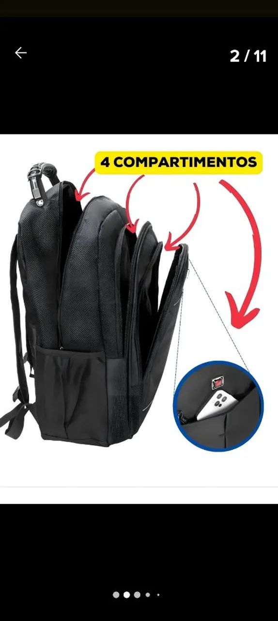 Mochila Preta Reforçada com Design Moderno - Foto 3