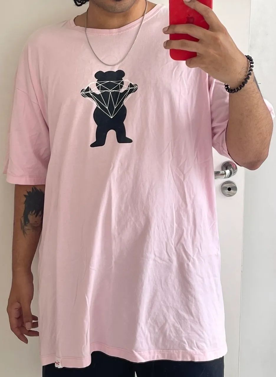 Camiseta Diamond x Grizzly plus size rosa G3
