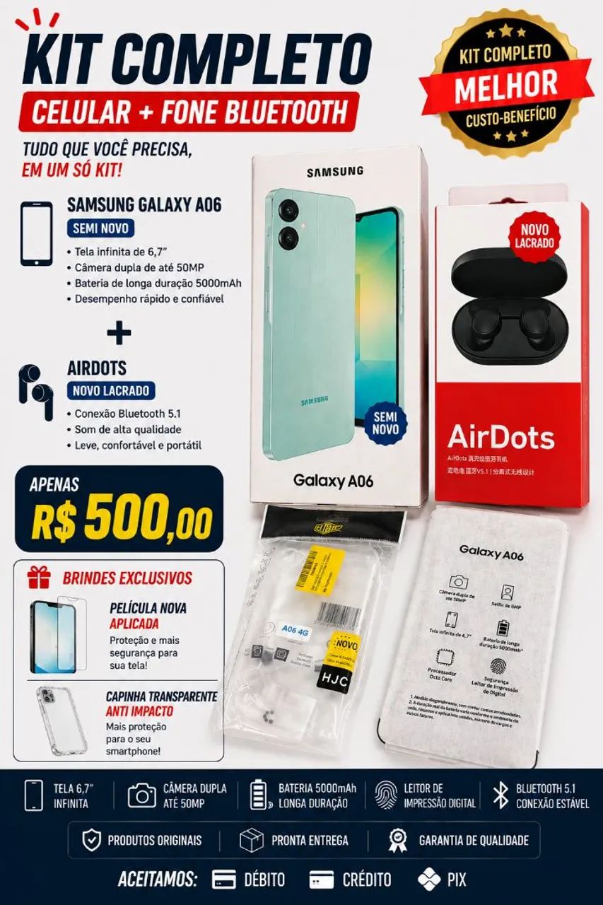 Samsung Galaxy a06 + fone + brinde