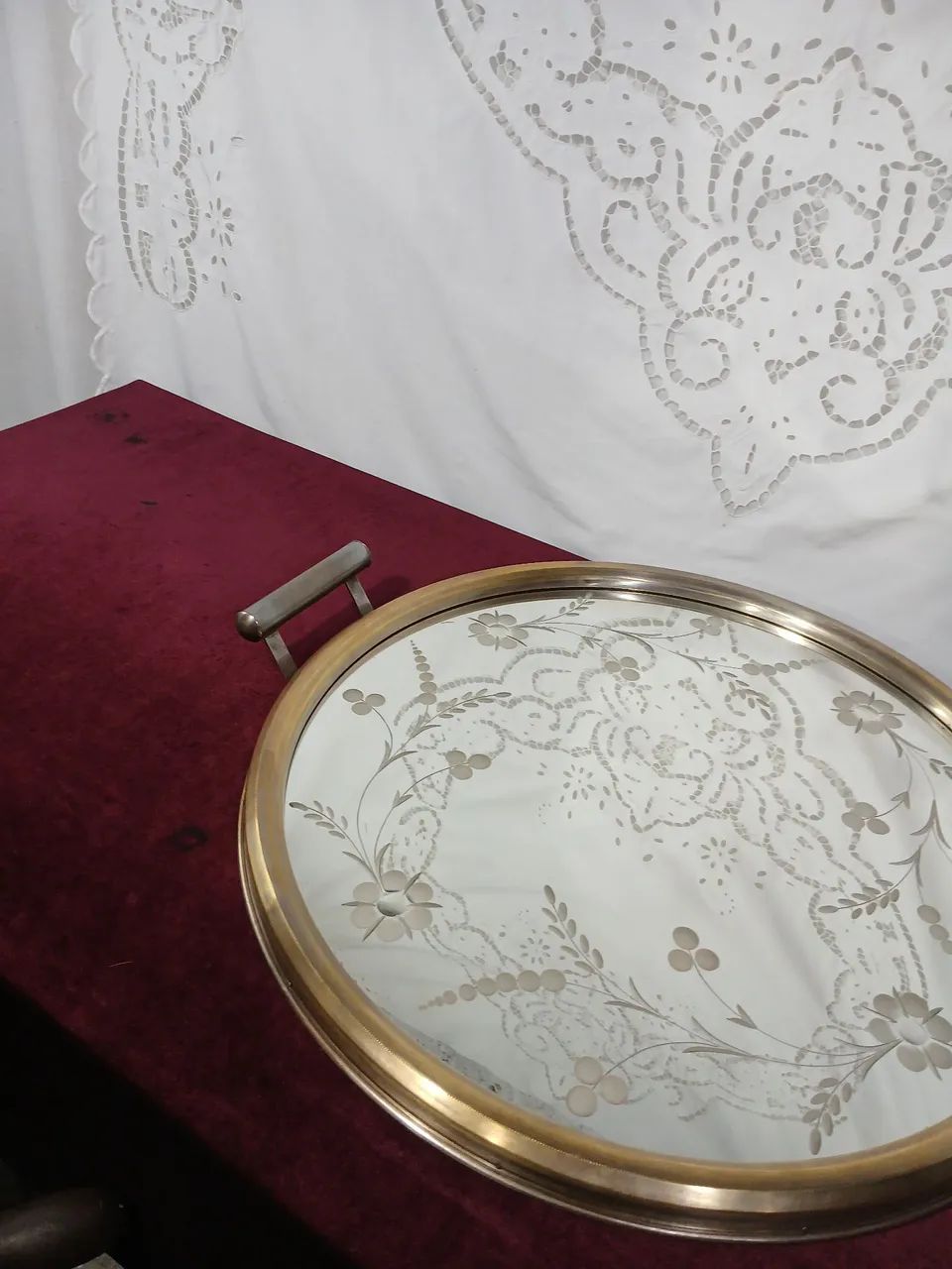 Antiga Bandeja de Metal e Cristal Overley - Foto 2