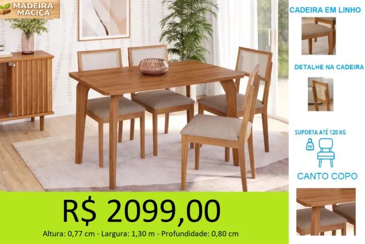 Mesa com 4 cadeiras madeira maciça - a pronta entrega 