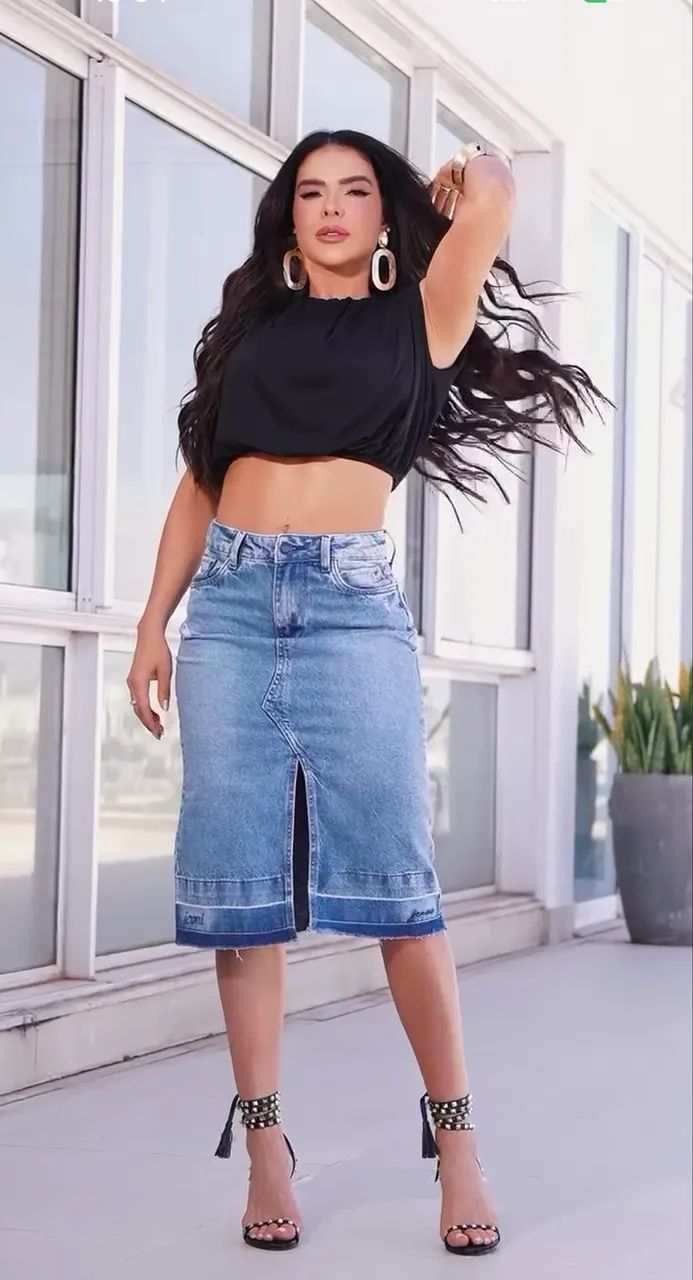 Saia mídi jeans - Foto 3