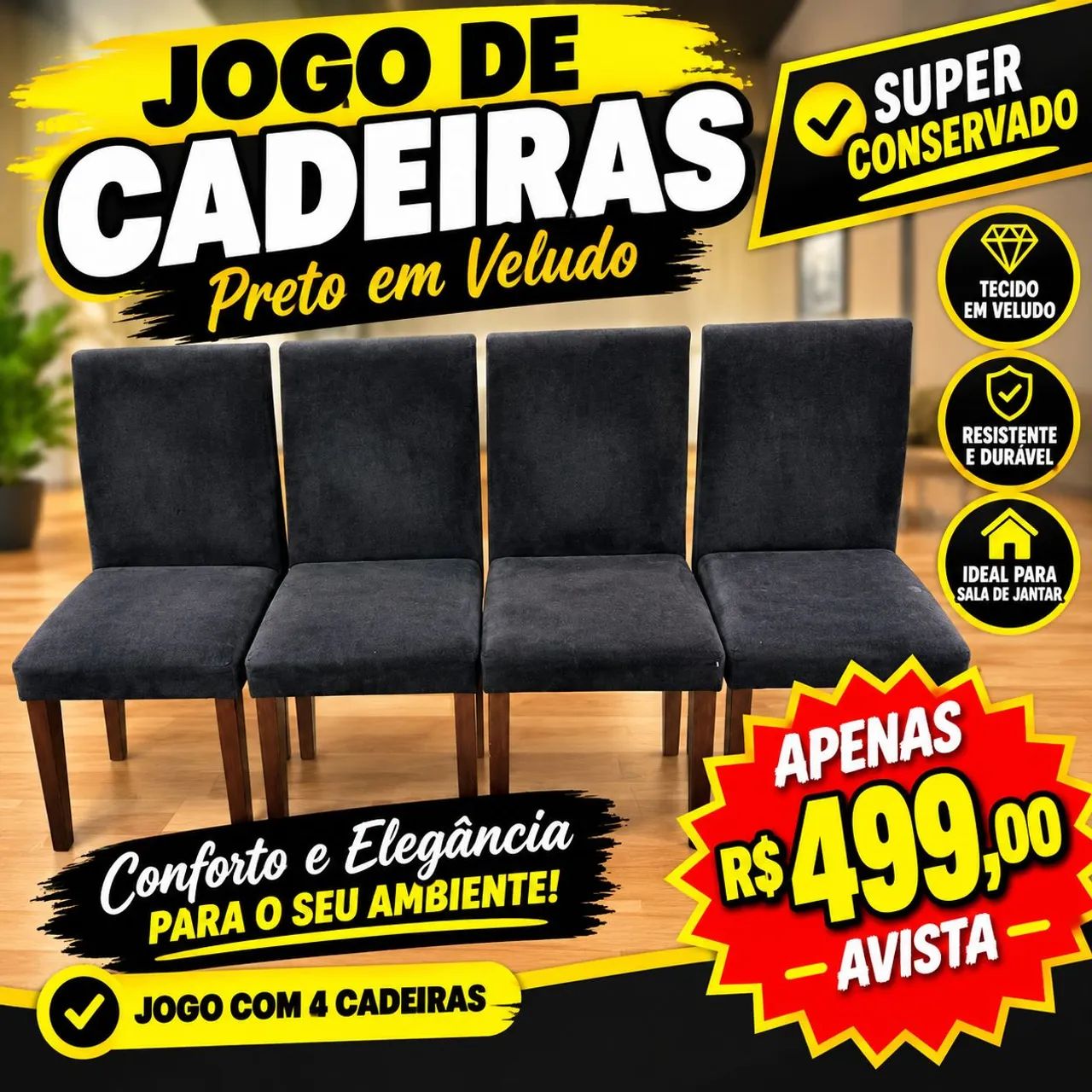 Jogo de cadeiras pretas
