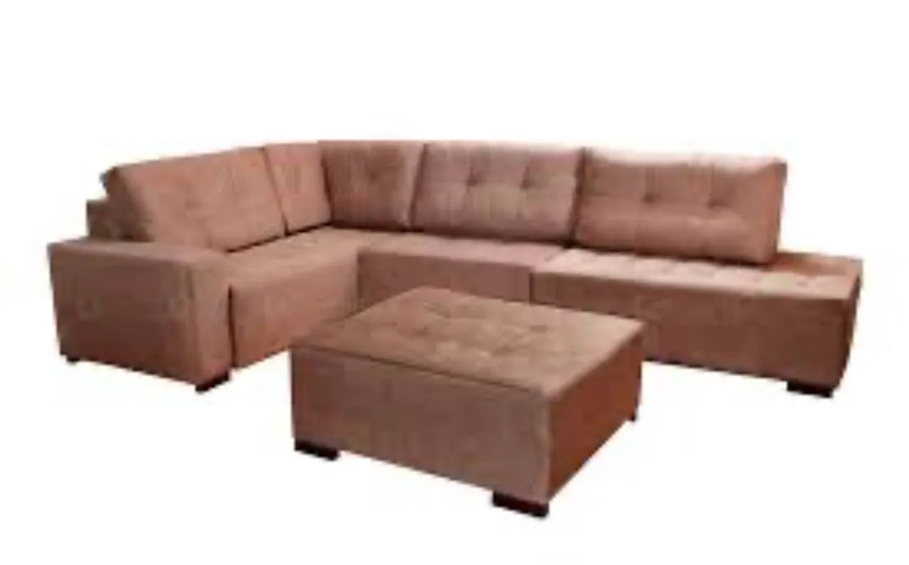 SOFÁ DE CANTO GRANDE COM PUFF - TECIDO SUEDE 