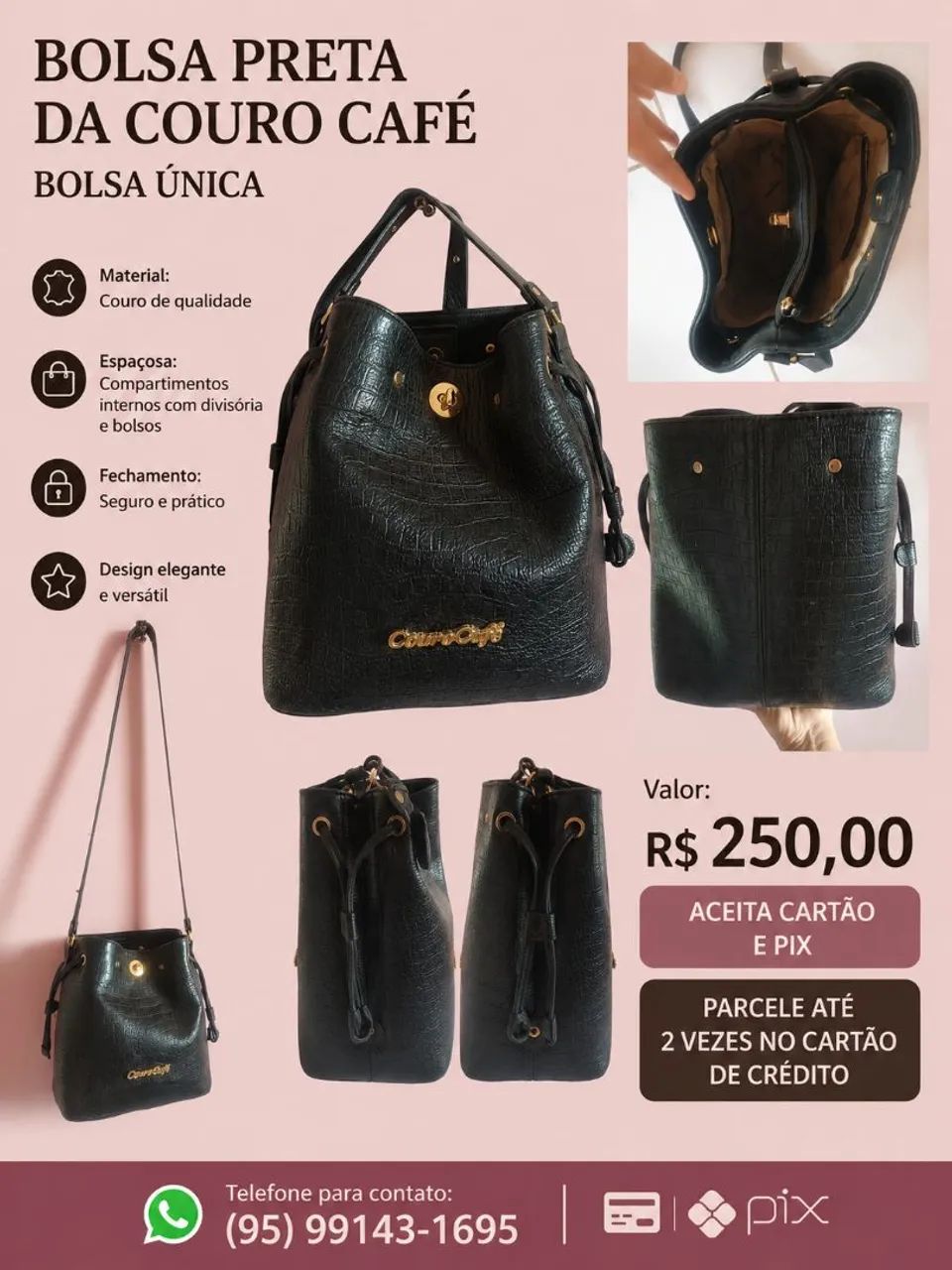 VENDO BOLSA COURO CAFÉ ORIGINAL