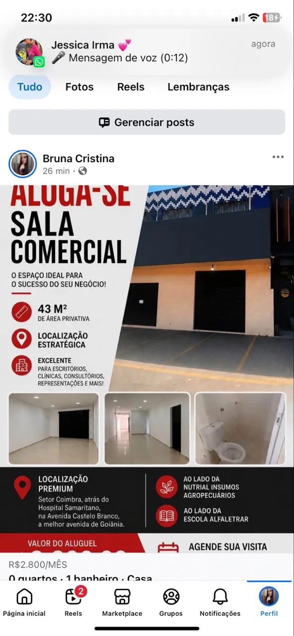 Aluga -se sala comercial Coimbra Goiânia 