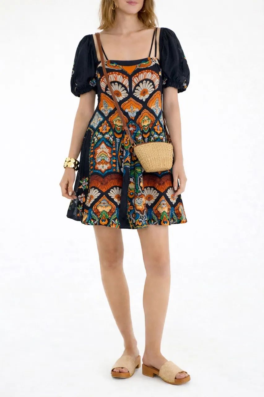 Vestido estampado curto Farm 