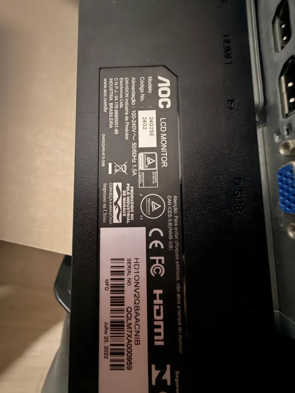 Vendo monitor gamer AOC Hero 165 HZ - 24G2SE, 24 polegadas. - Foto 3