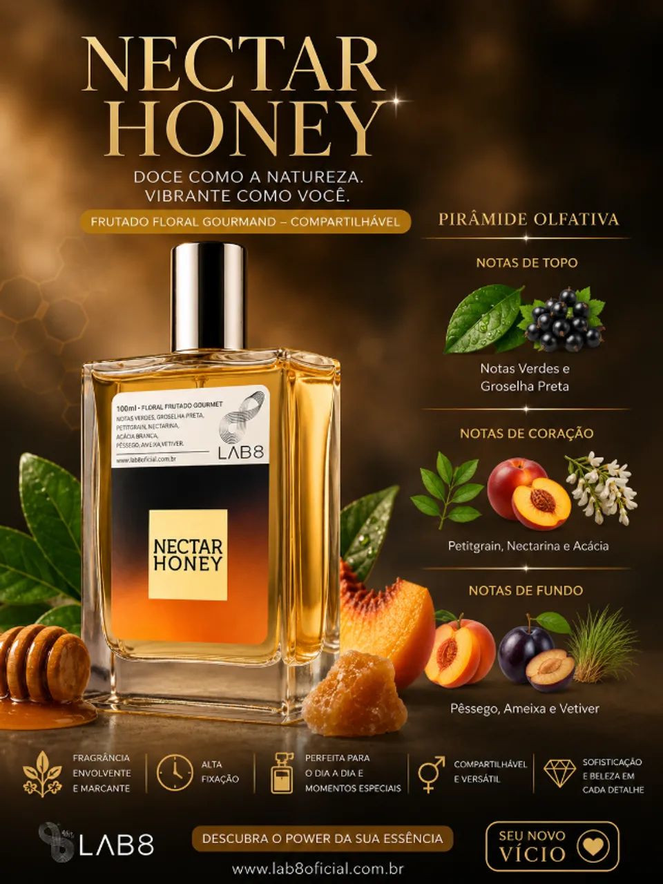 Perfume Nectar Honey - LAB 8 FEM - 100ML - Foto 3