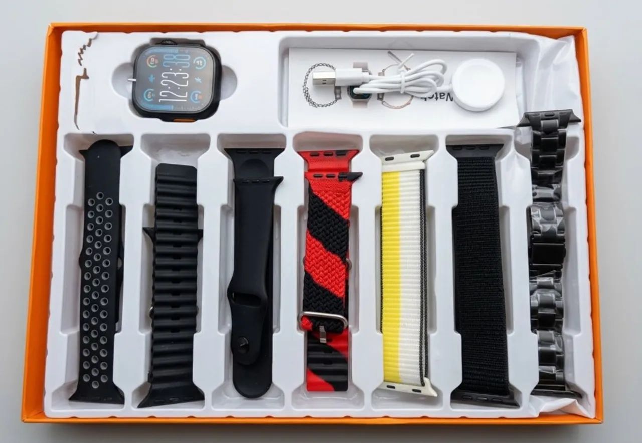 Smartwatch Ultra 7 em 1 Bluetooth + 7 Pulseiras Conecta Celular iOS Android - Foto 3