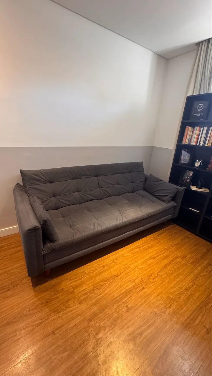 Sofá-Cama 3 Lugares Cinza Reclinável 2m Confortável - Foto 3