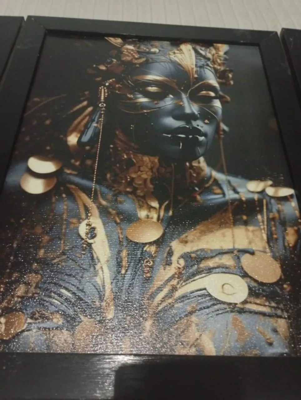  Quadro Decorativo Moderno - Arte Abstrata Luxo Preto e Dourado - Foto 3