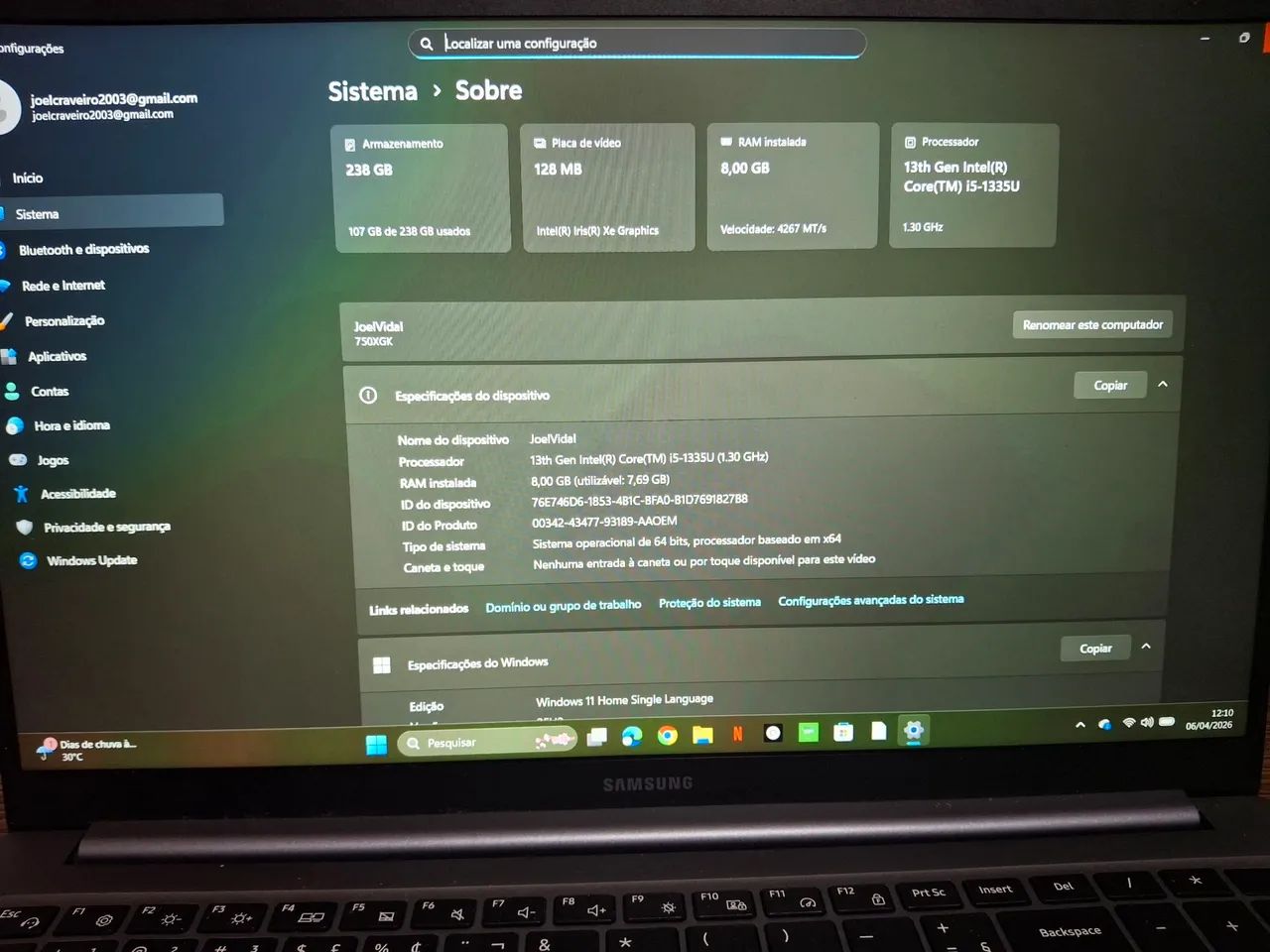 Notebook samsung galaxy book 4 i5 em perfeito estado e pouco usado, com bateria perfeita  - Foto 4