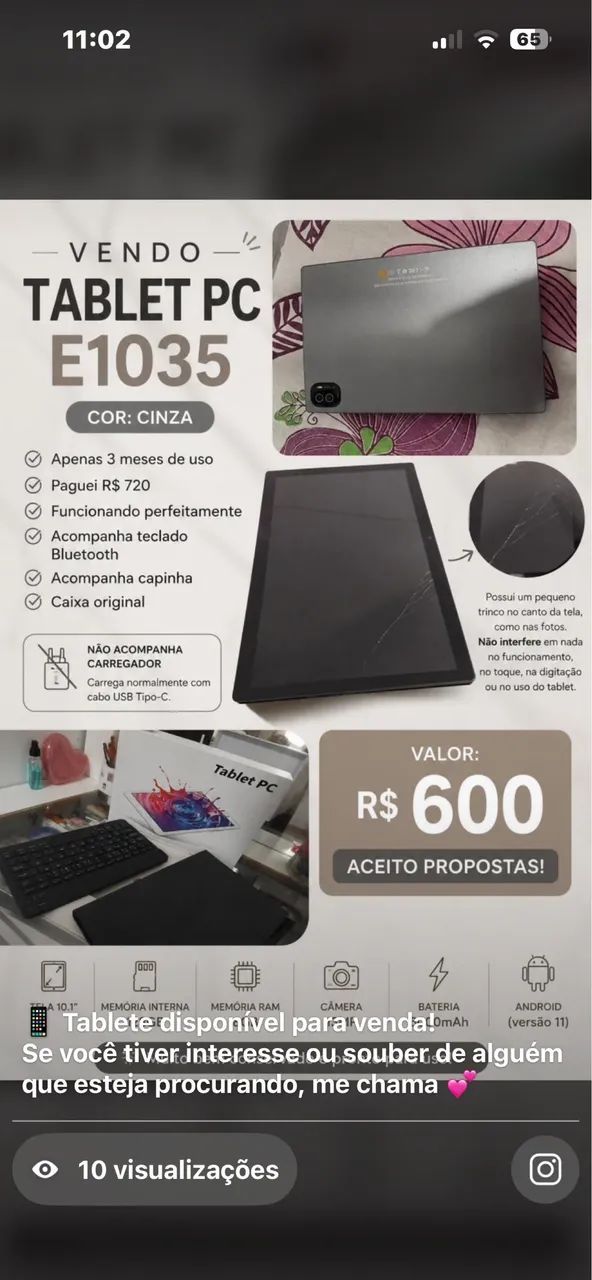 tablet E1035 com processador MediaTek Octa-Core de até 2,0 GHz