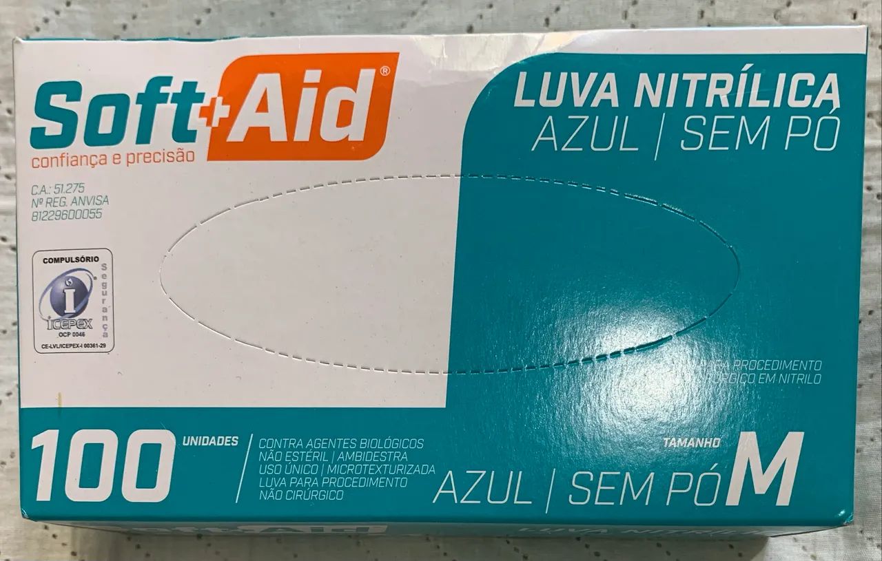 Kit de luvas para procedimentos tamanho M sem pó