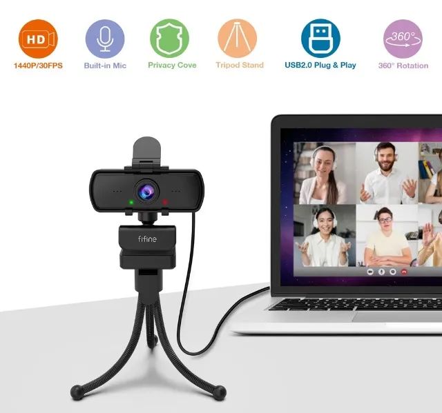 Webcam FIFINE K420, 2K 1440p Full HD, com Microfone e Tripé