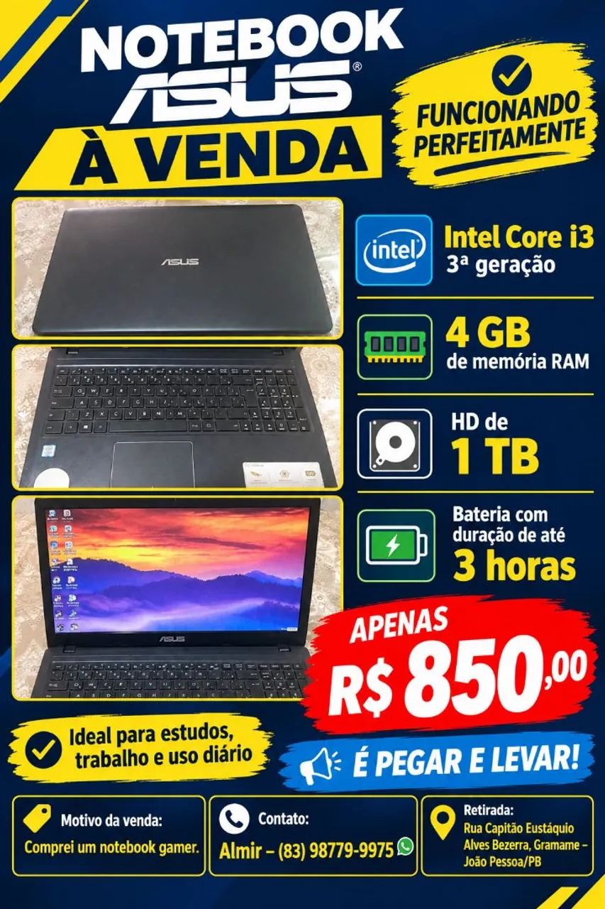 Vende-se Notebook ASUS funcionando perfeitamente  - Foto 2