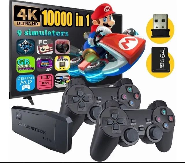 Videogame Retrô com 2 Controles Com Fio e 620 Jogos Antigos