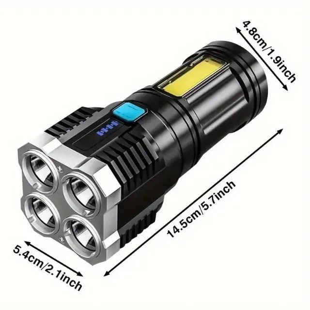 Lanterna LED Tática Ultra Potente 4 Núcleos Alto Brilho Recarregável Longo Alcance - Foto 3