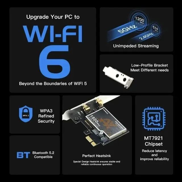 Adaptador Interno PCi-ex WiFi 1800Mbps Bluetooth 5.2 - Foto 2