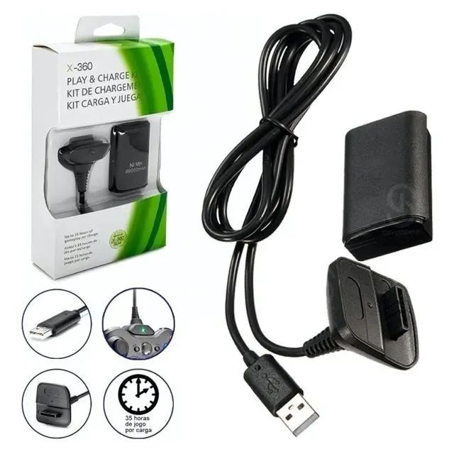 Bateria Para Controle Xbox 360 + Cabo Carregador 1.5m
