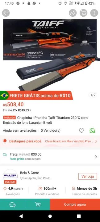 Prancha Taiff 450 expert (praticamente nova)