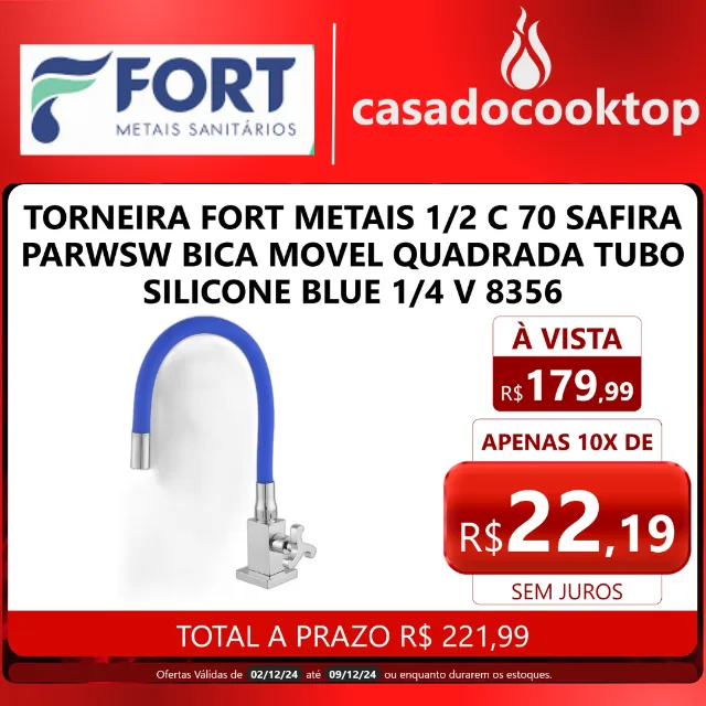 TORNEIRA FORT METAIS 1/2 C70 SAFIRA PARWSW BICA MOVEL QUADRADA TUBO SILICONE BLUE 1/4 8356